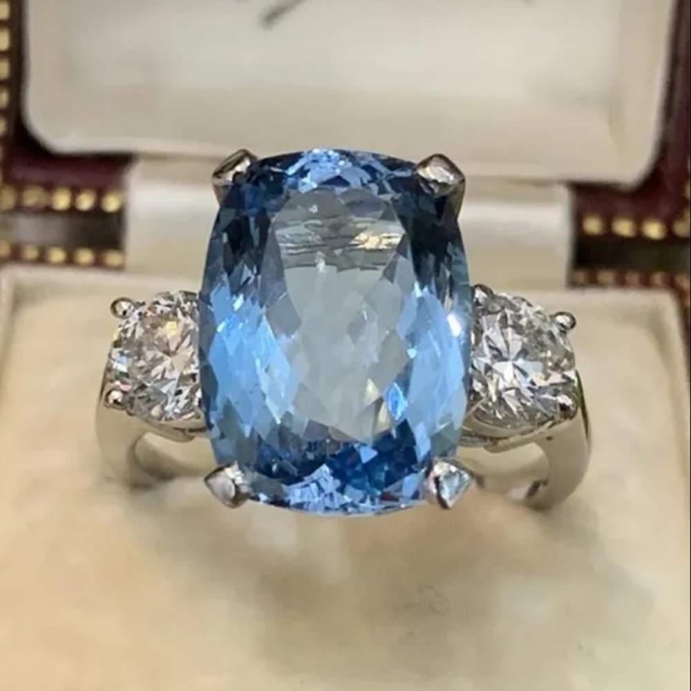New Aquamarine And Topaz Marquise 925 Silver Luxury Ring